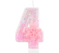 Bougies d'anniversaire à paillettes La Reine des Neiges pour 4e anniversaire de fille, flocon de neige rose, pour décoration de gâteau d'anniversaire pour filles et femmes, fournitures de fête