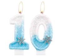 Bougies d'anniversaire à paillettes pour 10e anniversaire, flocon de neige, numéro 10, bougies pour gâteaux, décorations de gâteau d'anniversaire sur le thème de la Reine des neiges pour filles