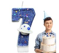 Bougies d'anniversaire à thème d'espace - Bougies de gâteau bleu, décorations de fête de la planète | Eusable Decorative CandlesNovelty Cake Topper Set pour les, les amis et les célébrations d