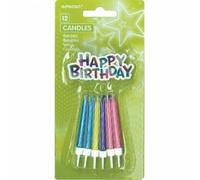 Bougies d'anniversaire - Amscan - Happy Birthday - Multicolore - 12 pièces - 3 cm