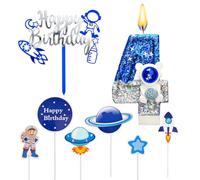 Bougies d'anniversaire Astronaute pour 4 Ans,Bougie Numéro Anniversaire Enfants,Decoration Gâteau Anniversaire Garcon,Espace Thème Décorations de Gâteaux pour Fête d'anniversaire