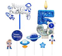 Bougies d'anniversaire Astronaute pour 5 Ans,Bougie Numéro Anniversaire Enfants,Decoration Gâteau Anniversaire Garcon,Espace Thème Décorations de Gâteaux pour Fête d'anniversaire