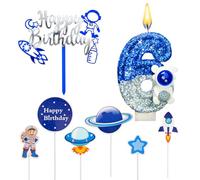 Bougies d'anniversaire Astronaute pour 6 Ans,Bougie Numéro Anniversaire Enfants,Decoration Gâteau Anniversaire Garcon,Espace Thème Décorations de Gâteaux pour Fête d'anniversaire