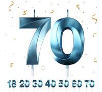 Bougies d'anniversaire avec chiffres pour gâteau, forme de diamant 3D, bougies de gâteau en forme de chiffre 18,20,30,40,50,60,70 paillettes (bleu 70)