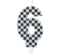 Bougies d'anniversaire avec rayures noires et blanches, voiture de course, numéro 6 bougies pour gâteaux, décoration de gâteau de voiture de course, fête à thème pour filles et garçons, accessoires de