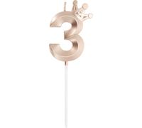 Bougies D'Anniversaire, Bougies De Chiffres 3D Avec Décoration De Couronne, Bougies De Chiffres 3 Pour Décoration De Gâteaux D'Anniversaire, Tons Or Rose