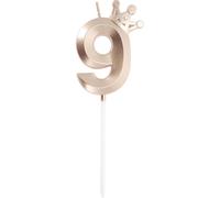 Bougies D'Anniversaire, Bougies De Chiffres 3D Avec Décoration De Couronne, Bougies De Chiffres D'Anniversaire 9 Pour Décoration De Gâteaux D'Anniversaire, Tons Or Rose