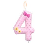 Bougies d'Anniversaire Chiffre Nœud Rose, Bougies à Pois Chat Dessin Animé Décoration Gâteau Bougie Topper pour Filles Femmes Mariage Anniversaire Fête (Numéro 4)