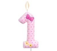 Bougies d'Anniversaire Chiffre Nœud Rose, Bougies à Pois Chat Dessin Animé Décoration Gâteau Bougie Topper pour Filles Femmes Mariage Anniversaire Fête (Numéro 1)