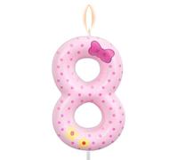 Bougies d'Anniversaire Chiffre Nœud Rose, Bougies à Pois Chat Dessin Animé Décoration Gâteau Bougie Topper pour Filles Femmes Mariage Anniversaire Fête (Numéro 8)
