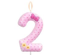 Bougies d'Anniversaire Chiffre Nœud Rose, Bougies à Pois Chat Dessin Animé Décoration Gâteau Bougie Topper pour Filles Femmes Mariage Anniversaire Fête (Numéro 2)