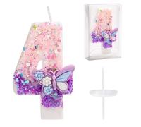 Bougies d'Anniversaire Chiffres, 7,2cm Bougies à Gâteau Papillon Bougies Gâteaux avec Paillettes Décorations de Gâteau pour Filles et Femmes Fournitures de Fête d'Anniversaire (Numéro 4)