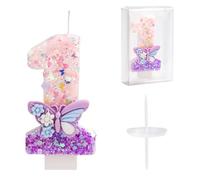 Bougies d'Anniversaire Chiffres, 7,2cm Bougies à Gâteau Papillon Bougies Gâteaux avec Paillettes Décorations de Gâteau pour Filles et Femmes Fournitures de Fête d'Anniversaire (Numéro 1)