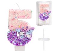 Bougies d'Anniversaire Chiffres, 7,2cm Bougies à Gâteau Papillon Bougies Gâteaux avec Paillettes Décorations de Gâteau pour Filles et Femmes Fournitures de Fête d'Anniversaire (Numéro 5)