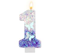 Bougies d'Anniversaire Chiffres, 7,3 cm Bougie Papillon Violet Bougies Numérotées à Paillettes Décorations de Gâteau Violettes Bougies Numérotées Mignonnes Joyeux Anniversaire (Numéro 1)