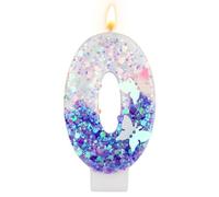 Bougies d'Anniversaire Chiffres, 7,3 cm Bougie Papillon Violet Bougies Numérotées à Paillettes Décorations de Gâteau Violettes Bougies Numérotées Mignonnes Joyeux Anniversaire (Numéro 0)