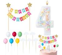 Bougies d'anniversaire Colorées pour 4 Ans,3D Arc-en-ciel Bougie Numéro pour Fille,Nuage Decoration Gâteau Anniversaire Enfants,Décorations de Gâteaux pour Fête d'anniversaire