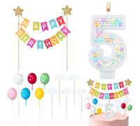 Bougies d'anniversaire Colorées pour 5 Ans,3D Arc-en-ciel Bougie Numéro pour Fille,Nuage Decoration Gâteau Anniversaire Enfants,Décorations de Gâteaux pour Fête d'anniversaire