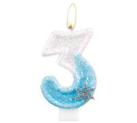 Bougies d'anniversaire congelées,fille 3e anniversaire décorations,flocon de neige numéro 3 bougies, bougies congelées bleu blanc gâteau Toppers pour enfants fête d'anniversaire décor fournitures