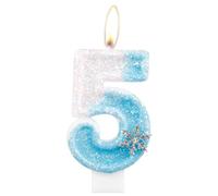 Bougies d'anniversaire congelées,fille 5e anniversaire décorations,flocon de neige numéro 5 bougies, bougies congelées bleu blanc gâteau Toppers pour enfants fête d'anniversaire décor fournitures