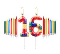 Bougies d'anniversaire de blocs de bâtiment, Décorations 16e d'anniversaire de filles garçons, numéro 16 bougie pour gâteau,pixel bougies à thème de blocs de bâtiment de pour les fournitures de fête