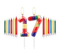 Bougies d'anniversaire de blocs de bâtiment, Décorations 17e d'anniversaire de filles garçons, numéro 17 bougie pour gâteau,pixel bougies à thème de blocs de bâtiment de pour les fournitures de fête