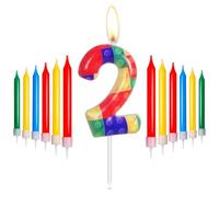 Bougies d'anniversaire de blocs de bâtiment, Décorations 2e d'anniversaire de filles garçons, numéro 2 bougie pour gâteau,pixel bougies à thème de blocs de bâtiment de pour les fournitures de fête