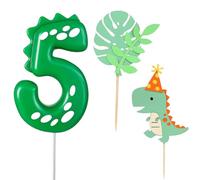 Bougies d'Anniversaire de Dinosaures,Bougies d'anniversaire Numéro 5,avec 2 pièces Décoration de Gâteau d'Anniversaire,pour une fête d'anniversaire de fille ou de garçon
