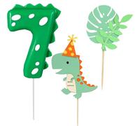 Bougies d'Anniversaire de Dinosaures,Bougies d'anniversaire Numéro 7,avec 2 pièces Décoration de Gâteau d'Anniversaire,pour une fête d'anniversaire de fille ou de garçon
