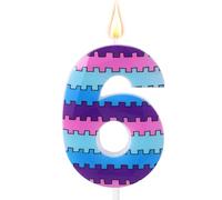 Bougies d'Anniversaire de Jeu Vidéo, Bougie Numérotée Vibrante sur le Thème du Jeu Décoration de Gâteau Bleu-Violet pour Garçons Enfants Fournitures Décoration Fête d'Anniversaire (Numéro 6)