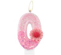 Bougies d'anniversaire de margarite,Bougies rose numéro 0 pour gâteau,décorations d'anniversaire de filles,Gâteau Toppers roses fleur les décorations de fête d'anniversaire à thème margarite