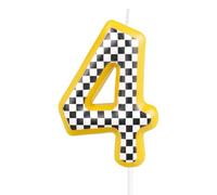 Bougies d'anniversaire de voiture de course, numéro 4 bougies pour gâteaux, filles et garçons, 4e anniversaire, rayures noires et blanches, thème voiture de course pour filles et garçons