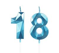 Bougies d'anniversaire en forme de chiffre 18 - Bleu - Pour gâteau - Design 3D - Décoration de gâteau pour garçon et homme - Pour fête d'anniversaire, mariage, anniversaire de mariage