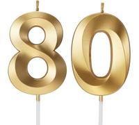 Bougies d'anniversaire en forme de chiffre 3D pour gâteaux « Happy Birthday » - Décoration de gâteau d'anniversaire de mariage (doré, 80)