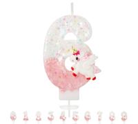 Bougies d'anniversaire, en forme de chiffre 6, en forme de licorne, rose, décoration de gâteau pour décoration de gâteau