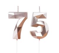 Bougies d'anniversaire en forme de chiffre 75 en or rose pour décoration de gâteau de 75e anniversaire, mariage, anniversaire de mariage - Décoration de gâteau pour homme et femme