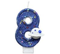 Bougies D'anniversaire En Forme De Chiffre, Bleues En Forme De Planète Spatiale, 0, 1, 2, 3, 4, 5, 6, 7, 8, 9 Décoration De Gâteau Bougies D'anniversaire Pour Gâteau