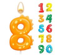 Bougies d'anniversaire en forme de chiffre, en forme de dinosaure, orange avec pois jaunes, décoration de gâteau pour 8e anniversaire