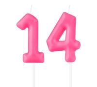 Bougies d'Anniversaire en Forme de Chiffre Macaron Rose Vif pour 14e Anniversaire, Décorations de Gâteau pour Filles et Garçons