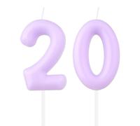 Bougies d'anniversaire en forme de chiffre macaron, violet pastel pour 20e anniversaire, bougies macaron violet chiffre 20 pour gâteau, décorations de gâteau pour filles et garçons