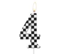 Bougies d'anniversaire en forme de damier noir et blanc, bougies de fête sur le thème de la course, bougies en forme de chiffre 4 pour décorations de gâteaux pour filles et garçons, décoration de