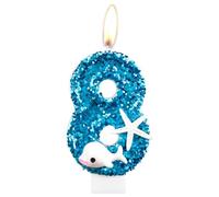 Bougies d'anniversaire en forme de dauphin, bougie d'anniversaire à paillettes pour filles, bougies numéro 8 bleues, bougies de gâteau pour garçons et filles sur le thème des dauphins, décorations de