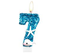 Bougies d'anniversaire en forme de dauphin, bougie d'anniversaire à paillettes pour filles, bougies numéro 7 bleues, bougies de gâteau pour garçons et filles sur le thème des dauphins, décorations de