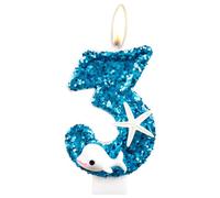 Bougies d'anniversaire en forme de dauphin, bougie d'anniversaire à paillettes pour filles, bougies numéro 3 bleues, bougies de gâteau pour garçons et filles sur le thème des dauphins, décorations de