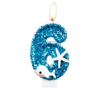 Bougies d'anniversaire en forme de dauphin, bougie d'anniversaire à paillettes pour filles, bougies numéro 6 bleues, bougies de gâteau pour garçons et filles sur le thème des dauphins, décorations de