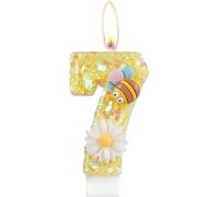 Bougies D'anniversaire en Forme de Fleur,Bougies d'anniversaire Numéro 7,Forme d'abeille Créative,Ajoute De L'Atmosphère, Adaptée Aux Fêtes d'anniversaire Et Aux Célébrations