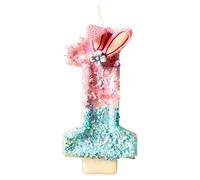 Bougies d'anniversaire, en forme de numéro 1, pailletées, avec oreilles de lapin rose, pour enfants, filles et femmes, décoration de gâteau d'anniversaire, idéales pour anniversaire et fête
