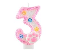 Bougies d'anniversaire en forme de patte de chat en forme de chiffre 3 - Bougies d'anniversaire roses pour gâteaux, décoration de 3e anniversaire pour filles, animaux domestiques, fête prénatale,