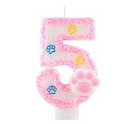 Bougies d'anniversaire en forme de patte de chat en forme de chiffre 5 pour gâteaux, décoration de 5e anniversaire pour filles, animaux domestiques, fête prénatale, anniversaire de mariage
