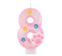 Bougies d'anniversaire en forme de patte de chat en forme de chiffre 8 - Bougies d'anniversaire roses pour gâteaux, décoration de 8e anniversaire pour filles, animaux domestiques, fête prénatale,